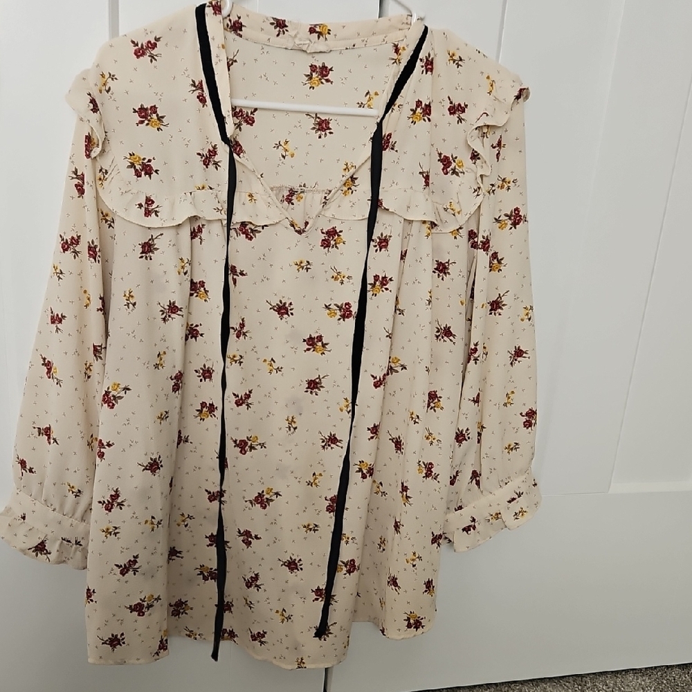 Floral Ruffle Blouse with Tie